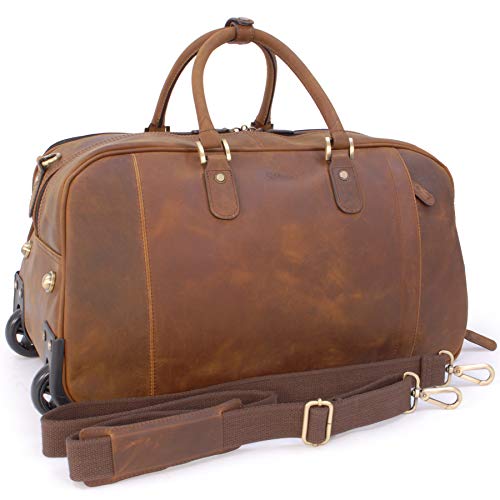 Preisvergleich Produktbild ASHWOOD - Braun - Leder - Reisetasche / Freizeittasche mit Räder Trolley / Wochenendtache Albert - Mud Braun