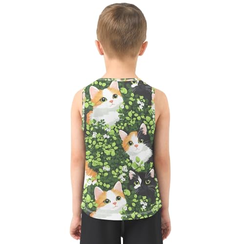 Boys' Tank Top Shirt Cat Hidden in Green Leaves Pattern Sleeveless T-Shirts3