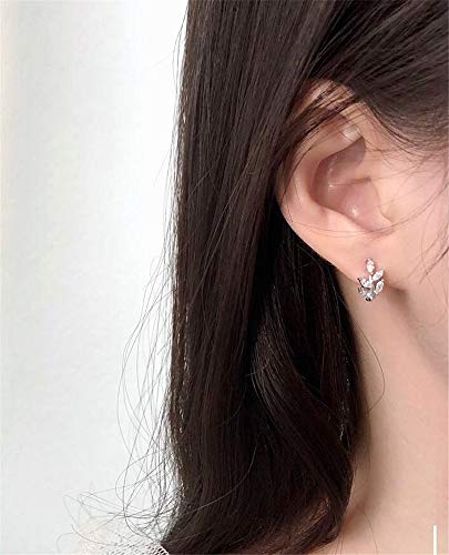 CZ Leaf Cartilage Huggie Small Hoop Earrings for Women Girls 925 Sterling Silver Cubic Zirconia Cluster Leaves Round Studs Tragus Pierced Ear Endless Hoops 8mm3