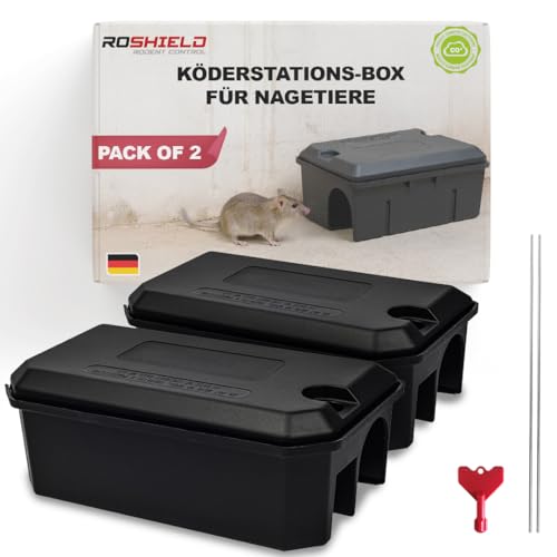 ROSHIELD PRO Box | 2 Köderboxen und Fallen für Mäuse und Ratten | Killerbox | Mausblöcke für außen und innen | Maus- und Rattenfallen | Mausfallen die sofort töten
