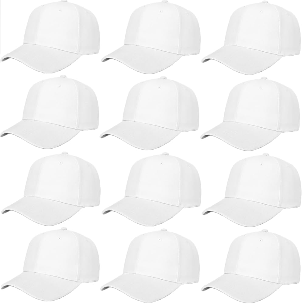 Plain Adjustable Baseball Cap - Lot of 12 Unisex Blank Design Caps