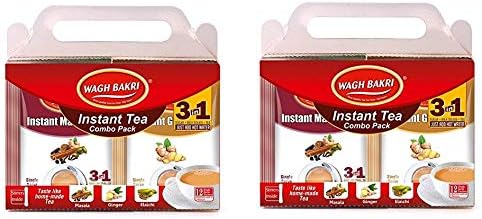Wagh Bakri, Instant Tea Premix Masala , Cardammom ( Elaichi ) and Ginger Tea 12 sachets X 2 boxes - 24 sachets