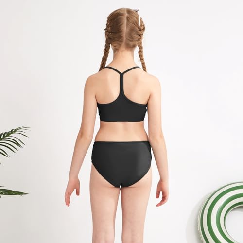 Weixinbuy Girls 3 Piece Swimsuit Bathing Suits Solid Bikini Set with Printed Sports Shorts Swimwear for 9-16Y Teen Girls3