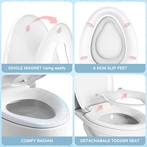 Yasfel Toilet Seat With Toddler Toilet Seat Built In, Potty Training Toilet Seat For Toddlers, Kids & Adults White Plastic Toilet Seats Elongated Slow Close With Magnets(White, 18.5”) #TOP2