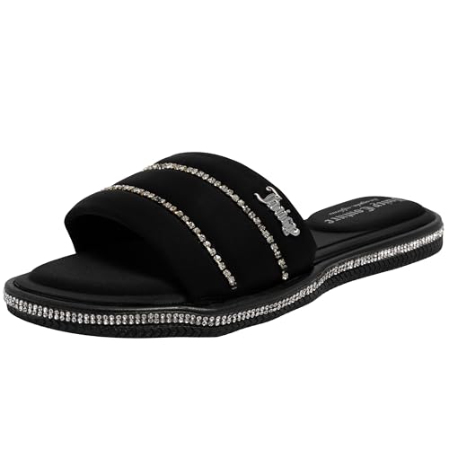 Image of Juicy Couture Women's Slide Sandals - Glitter Bling Open Toe Sparkle Flats - Dressy Summer Casual Footwear