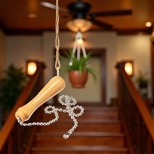 Image of 1Pc Light Wood Beaded Pull Chain Extension with Connector Wooden Pillars Walnut Pendant Antique Brass Pull Chain for Ceiling Fan Chain,Useful Pull Chains Ceiling Fans and Accessories(12 Inch)
