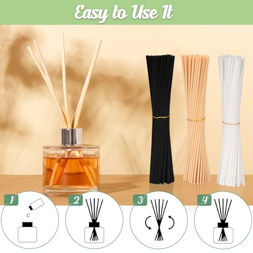 180 Stück Rattanstäbchen für Raumduft, 20cm x 3mm Duftstäbchen Nachfüller, Aroma Diffuser Stäbchen für Ätherische Öle im Home Office Hotel Spa Aropatherapie (3 Farben)