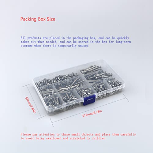 Schrauben und Muttern-Set, Sechskantkopf M4 Edelstahl-Maschinenschrauben und Rundkopf-Sechskantschrauben-Sortiment (8/10/14/16/18/20/25/30/35 mm) (M4, Silver)