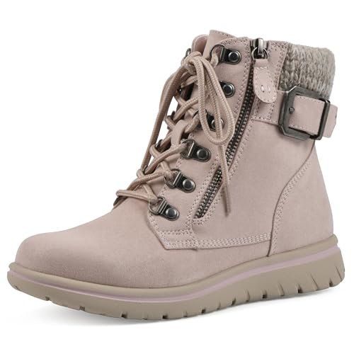 CLIFFS BY WHITE MOUNTAIN Women's Hearty Cushioned Lace-Up City Hiker Ankle Boot, Pale Pink/Fabric/Sweater, 8.5 M