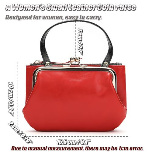 Womens Genuine Leather Coin Purse Ladies Vintage Style Wallet with Top Handle Change Purse with 2 Separate Pockets3