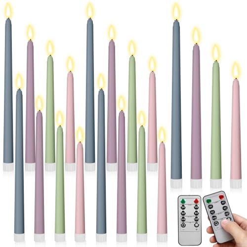 Image of Rossesay 16 Pcs Christmas Flameless Taper Candle with Remote Morandi Color | Battery LED Flickering Flame, 4 Sizes 8.5 inch-12.8 inch, Remote Timer, Bulk Set for Wedding Party Xmas Halloween Decor
