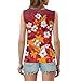 Women's Fashion V-Neck Printed Top， Sleeveless Autumn Park Blouse Woman Plus Size Beautiful Pleated Regular T Shirt for Ladies Tropical Print Lightweight V Neck Polyester Red XL