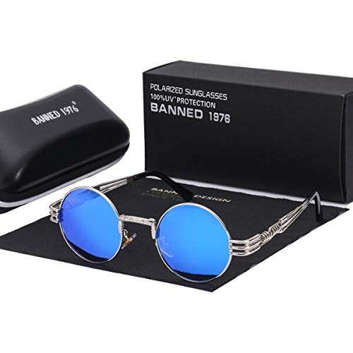 Óculos de Sol Steampunk Lentes Polarizadas Armação de Metal Banned 1976 Moda Casual Retro Unissex (C