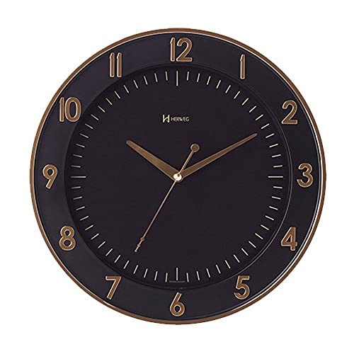 Relogio de parede herweg preto e dourado ouro luxo decorativo escritorio sala moderno profissional