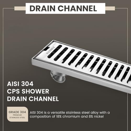 Image of EVANEX Bathroom Drainer | 12x4 Inch Linear Shower Drain Channel | Waste Water Linear Floor Drain Channel | 304 Stainless Steel Bathroom Drainer with Anti Cockroach Trap | Bathroom Jali