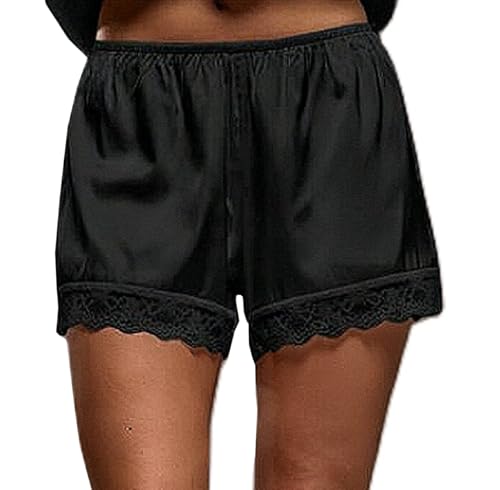 Satin Shorts for Women Elastic Waist Lace Slip Mini Shorts Pettipants Silk Boxer Short Lounge Sleepwear Bottom