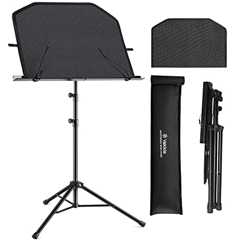 Vekkia Metal Folding Sheet Music Stand - Portable Lightweight Music Stand For Sheet Music With Carrying Bag&Deluxe Fabric Tray Sleeve,Adjustable Music Holder,Black #TOP24