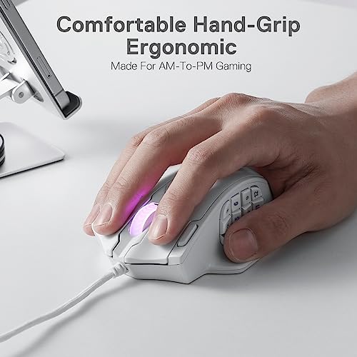 Image of Redragon M908 Impact RGB LED MMO Gaming Mouse with 12 Side Buttons, Optical Wired Ergonomic Mouse with Max 12,400DPI, High Precision, 18 Programmable Macro Shortcuts, Comfort Grip, White