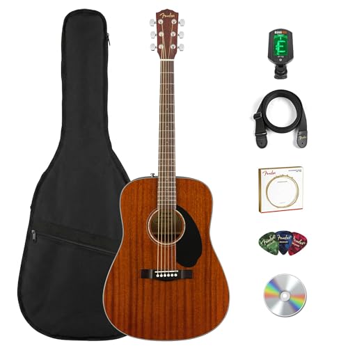Fender CD-60S Solid Top Dreadnought Acoustic Guitar - All Mahogany Bundle with Gig Bag, Tuner...