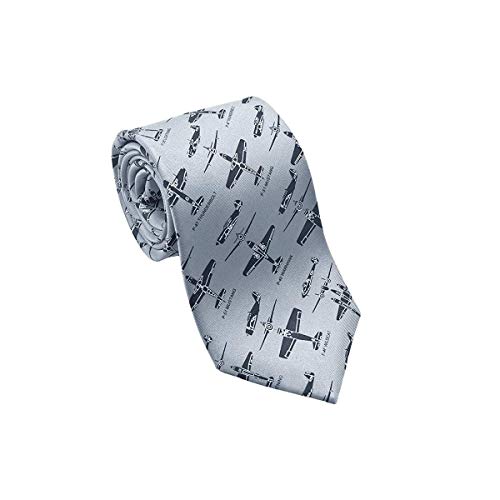 Josh Bach Men s WWII Fighter Planes Silk Necktie in Gray, Made in USA