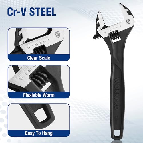 WORKPRO 10" Adjustable Wrench, Black Oxide Wrench 10 Inch with Inch/Metric Scale, Premium Cr-V Steel - Image 4