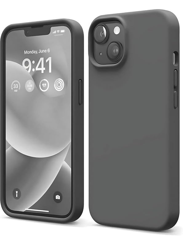 Image of Premium Liquid Silicone Case for iPhone 13 - Slim Full Body Protective Back Cover with Soft Microfiber Lining, Anti-Slip Grip Scratch Resistant Phone Case (Dark-Grey)