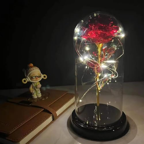 Flor artificial de lámina de oro 24k DANETI, rosa eterna en cúpula para regalar en cumpleaños 2