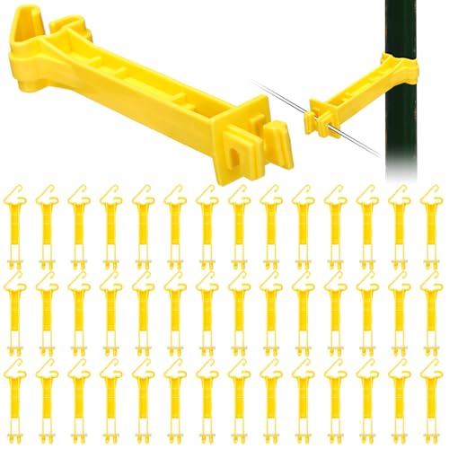 Pangda 100 Pcs 5 inch Snap Type Insulator Electric Fence T Post Insulators Extended Snug Fitting T Post Electric Fence Wire Clips for Agricultural and Ranchers (Yellow)