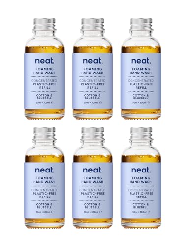 Neat Foaming Hand Wash Refills Cotton & Bluebell Scent 6 x 30ml - Dermatologically Approved Liquid Hand Soap - Eco-Friendly Handwash Suitable for Sensitive Skin - Gentle Handwash For Home & Office