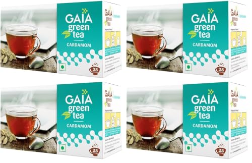 Image of Gaia Green Tea - Cardamom Flavored, Metabolism Boost, Antioxidant-Rich - Enhances Blood Circulation, Supports Weight Loss, Facilitates Detox - 2x25 Tea Bags (Pack of 2)