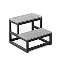 LIANTRAL Step Stools for Adults Kids, 2 Step Stool, Heavy Duty Steel & Sturdy Wooden Step Stool Helper, Supports Up to 500lb, Foot Stool for High Bed Kitchen Bathroom - Grey