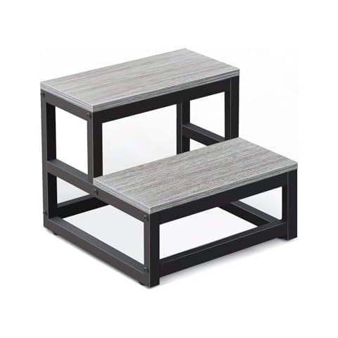 LIANTRAL Step Stools for Adults Kids, 2 Step Stool, Heavy Duty Steel & Sturdy Wooden Step Stool Helper, Supports Up to 500lb, Foot Stool for High Bed Kitchen Bathroom - Grey Cover