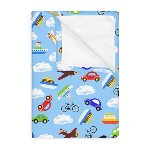 Image of Vintage Planes Airplanes Helicopters Baby Blankets for Boy Girl Hot Air Balloon Plane Clouds Sky Soft Flannel Nursery Bed Blankets for Infant Toddler Crib Swaddle Receiving Blankets Blue 60x80inch
