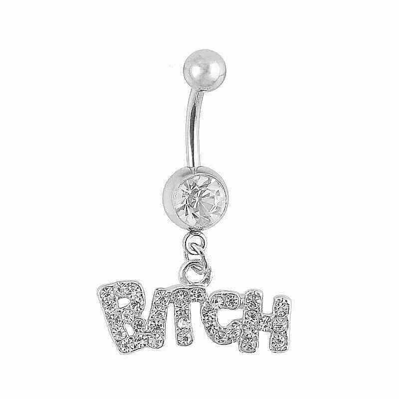 RVM Jewels Stainless Steel Crystal Belly Button Navel Ring Silver Bitch Worded Belly Rings For Women 2