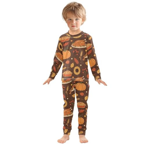 Pajama Sets Long Sleeve Autumn Turkey Food Pumpkin Pattern Soft Comfy Sleepwear 2 Piece PJS 3-8T2