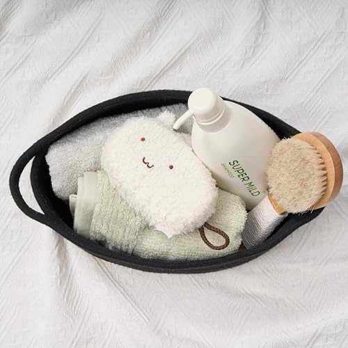 Image of 2-Pack Small Woven Gift Baskets Empty with Bags & Ribbons - Gifts for Father's Day, Baby Shower, Birthdays & Raffle - Cotton Rope Storage Basket for Dog Toys or Shelf - 12 inchx8 inchx5 inch, All Black
