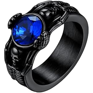 Custom4U Men's Gemstone Rings,Stainless Steel/Black/Gold Plated Blue Stone Square Signet Rings/Skull Rings,Pinky Thumb Ring,Size 7-14,Gothic Punk Jewelry Customized(Gift Box) B-Stone 8mm-Bla
