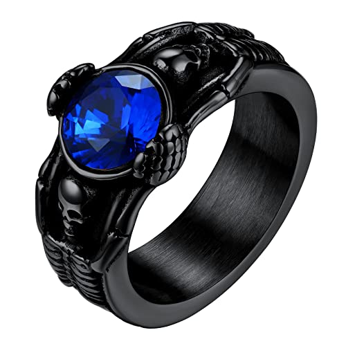 Custom4U Men's Gemstone Rings,Stainless Steel/Black/Gold Plated Blue Stone Square Signet Rings/Skull Rings,Pinky Thumb Ring,Size 7-14,Gothic Punk Jewelry Customized(Gift Box) B-Stone 8mm-Bla