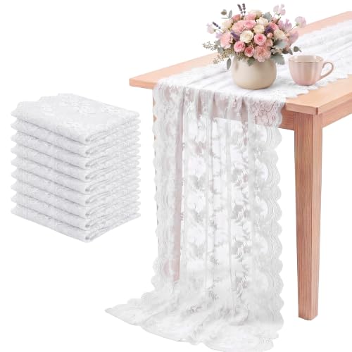 Newwiee 10 Pcs Lace Table Runner Floral, 31.5''x120'', White