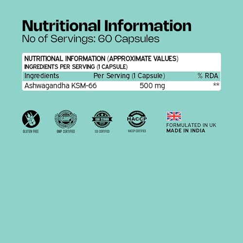 Image of Nutriburst Ashwagandha KSM-66 (500mg) | Extra Strength Ashwagandha Supplement for Men & Women | Supports Stress Relief, Stamina, Anxiety & Sleep | Muscle Recovery & Vitality Booster | 60 Veg Capsules (2 - Month Pack)