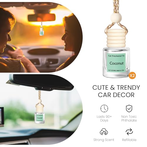 Image of Hanging Car Air Freshener, Long Lasting Scent, Cute Air Fresheners for Women, 2 Pack Non-Toxic Essential Oil Diffuser, Made in USA