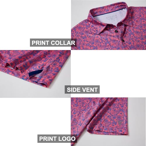 Image of Golf Shirts for Men Dry Fit Short Sleeve Print Performance Moisture Wicking Polo Shirt