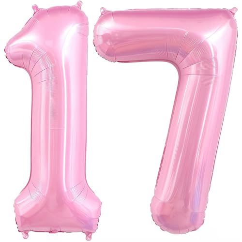 Pastel Pink 17 Balloon Light Pink 17 Balloons Number 40 Inch Helium Foil Mylar Balloons for Birthday Party