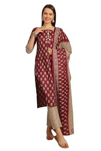 Image of Rajnandini Women's Cotton Foil Print Kurta Set with Dupatta (JOPLST230-31-38-P)
