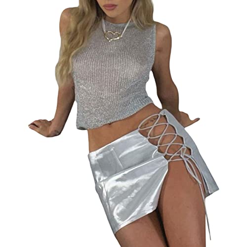 Women's See Through Short Skinny Vest Tops Solid Color Sleeveless O Neck Sheer Crop Tops3