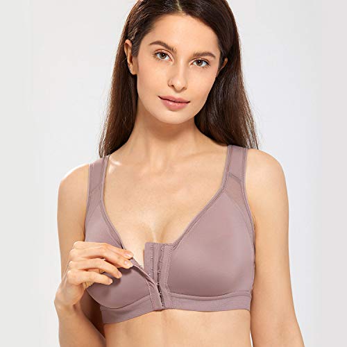 Delimira Women's Full Coverage Front Closure Wire Free Back Support Posture Bra Mochaccino 46B #TOP2