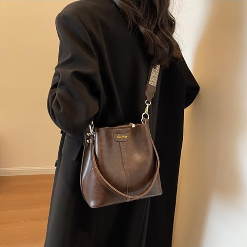 Versatile Vintage Barrel Bag with Wide Shoulder Strap Retro Crossbody Purse for Women4