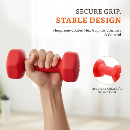 Image of Amazon Brand - Solimo Neoprene Dumbbell 4 Kg, Set of 2 (Red)