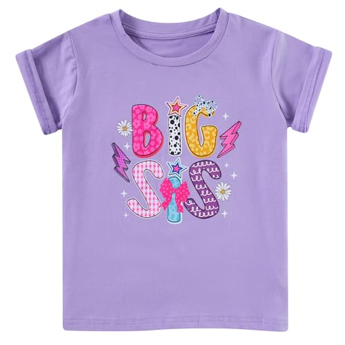 Image of Funnycokid Big Sister Shirts for Girls Pregnancy Announcement Toddler Promoted to T-Shirt 1-7 Years