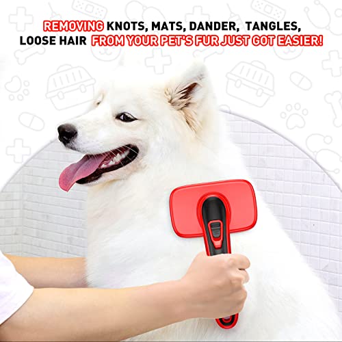 WOPQAEM Dog Brush, Self Cleaning Slicker Dog Brush for Shedding & Grooming Short or Long Haired Cats, Furminator for Pets Pink - Image 4